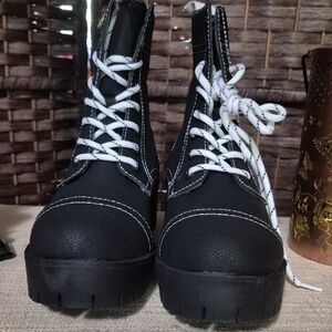 NWB Seven7 Jodi Black Faux Leather Combat Boots